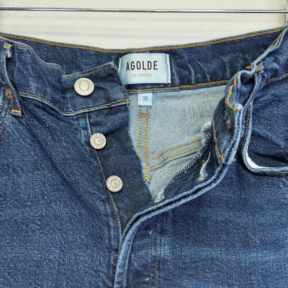 AGOLDE Riley Long Jeans High Rise Straight Leg Divided Blue 30 Blue Button Fly - Picture 4 of 10